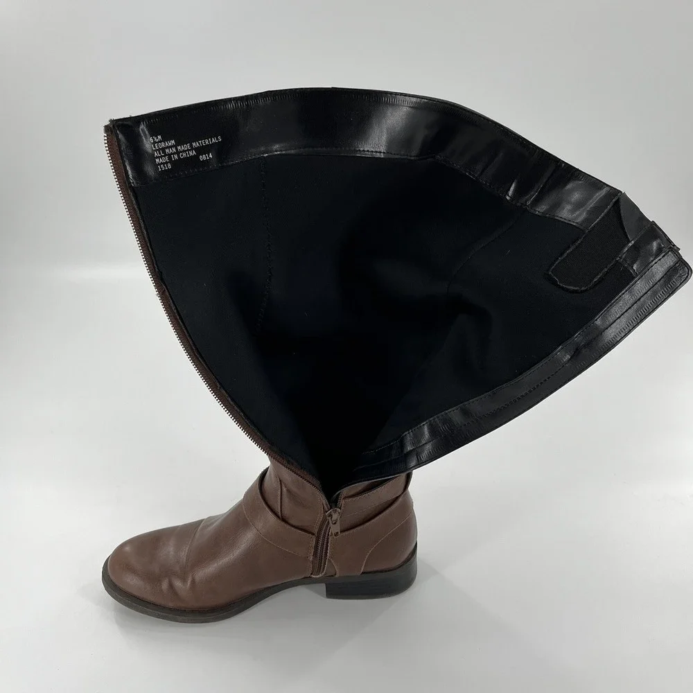 Nine West‎ Riding Boot Women 6.5 M Brown and Black Tall Strap Zip Buckle Leorawm